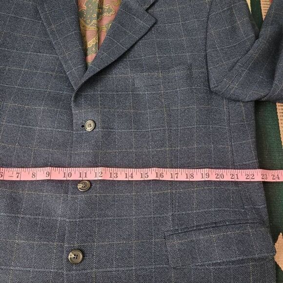 Ralph Lauren Blue Windowpane Wool Blazer Jacket Sz 46‎ R Paisley Satin Interior - Picture 9 of 12